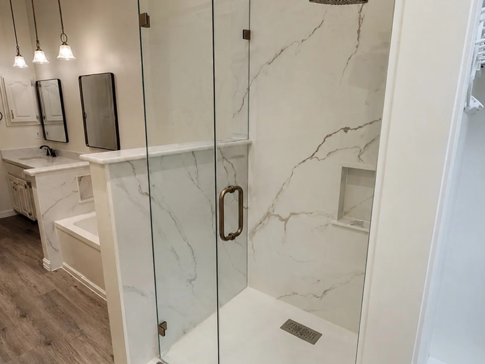 Walk-in shower and bathtub replacement with new flooring