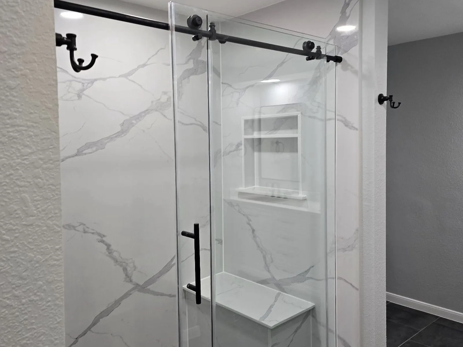 Custom walk-in shower with built-in bench