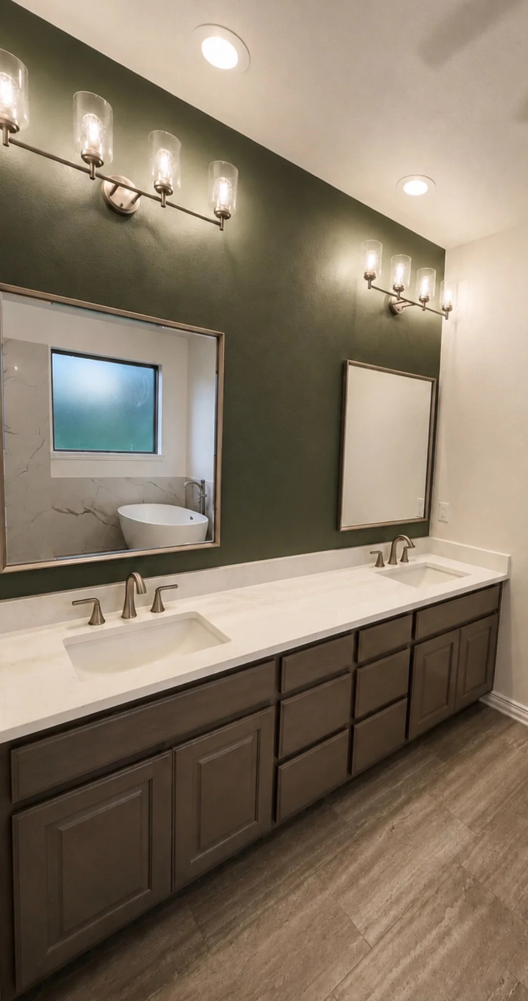 Finished full bathroom remodel showing coordinated surfaces and fixtures