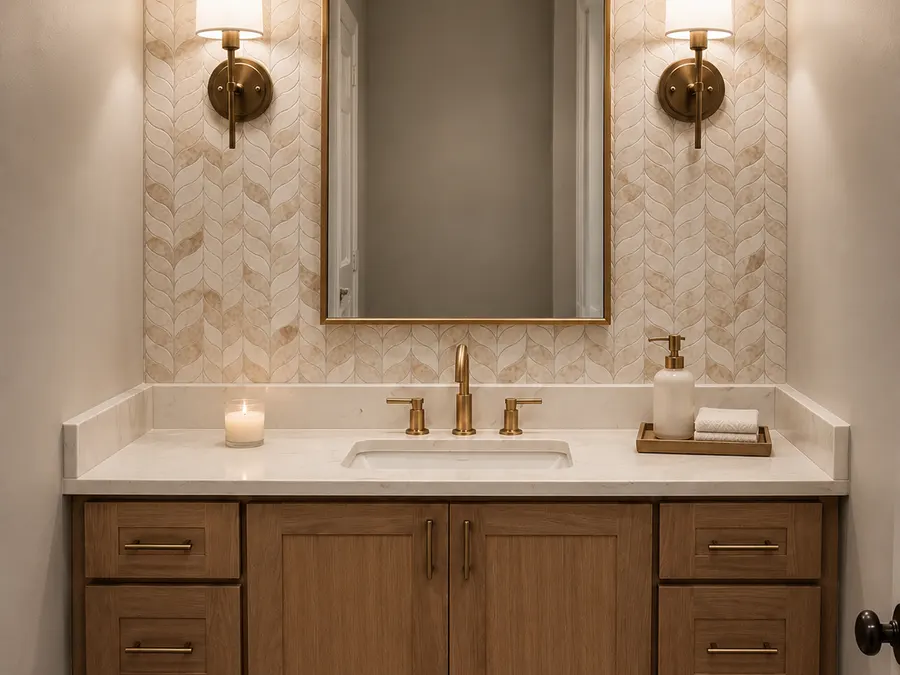 Custom bathroom vanity and mosaic wall